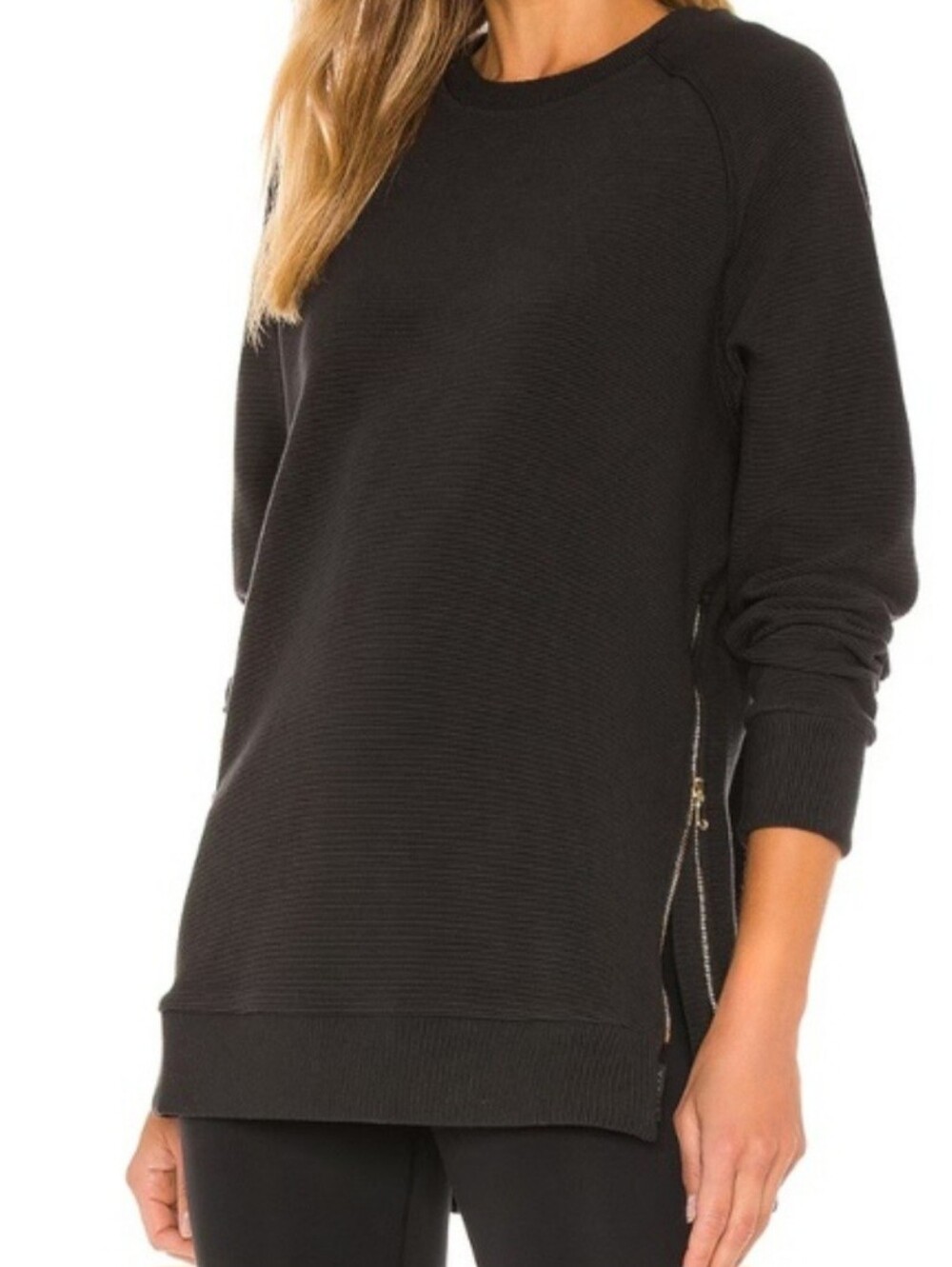 Varley Side Zip Sweatshirt Black Ribbed | Women’s Size XS